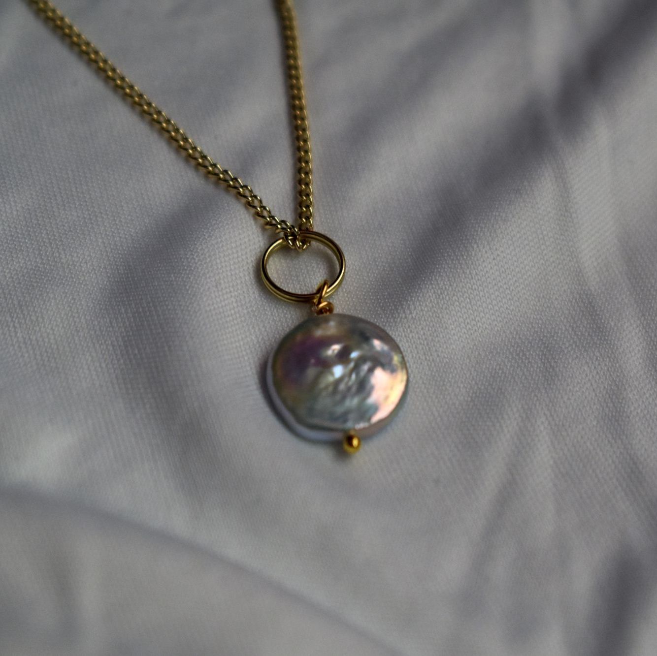 Silver Coin Freshwater Pearl Pendant Necklace