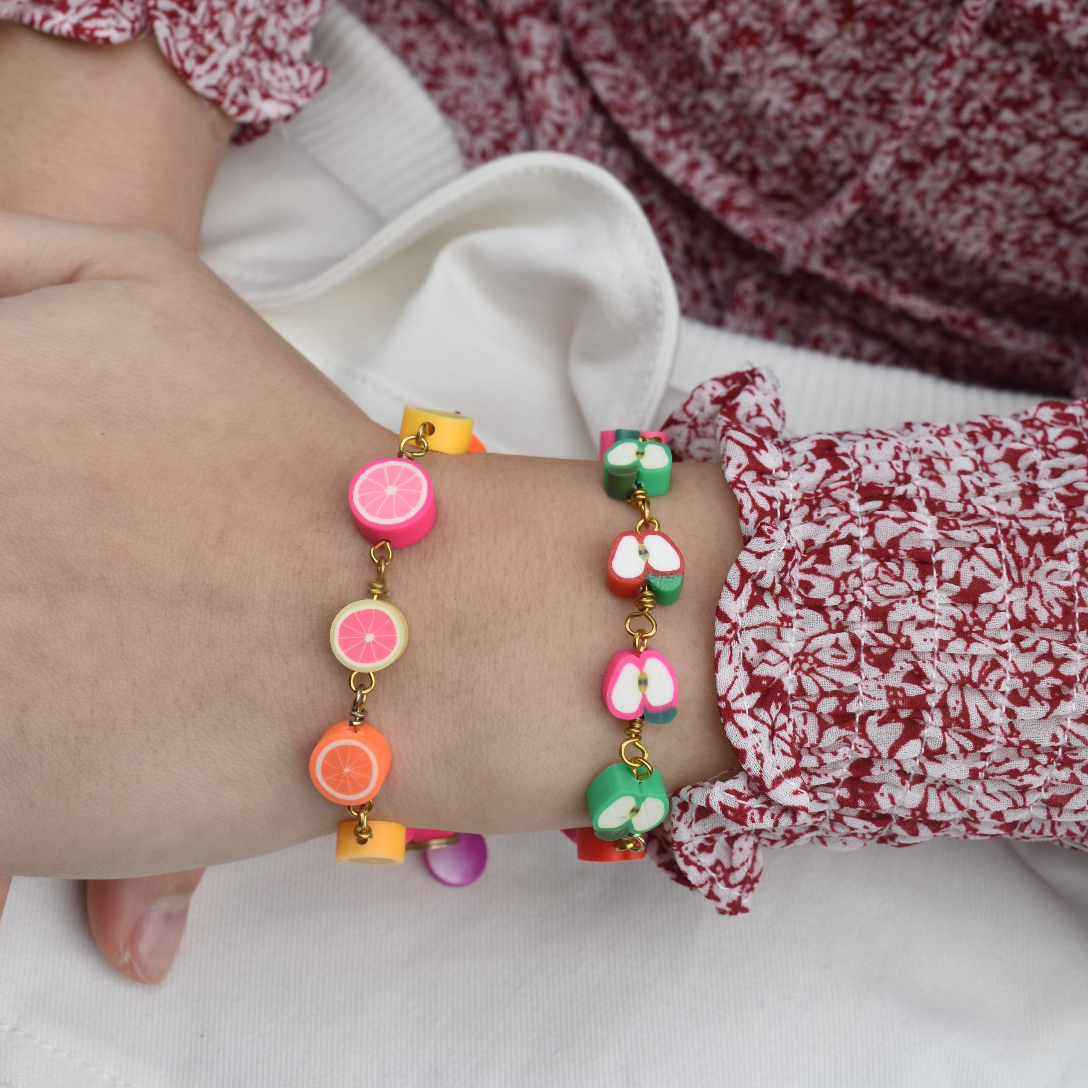 Apple Bracelet, Charm Bracelet, Beaded Bracelet