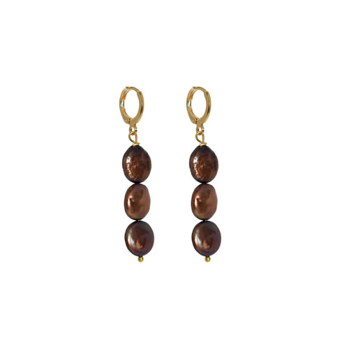 Brown freshwater pearl huggie earrings