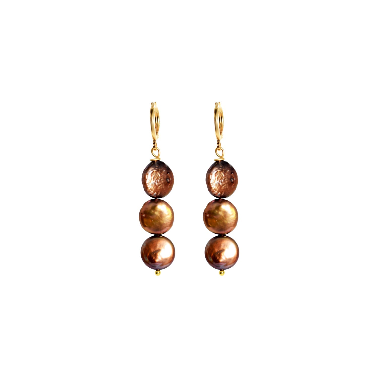 Brown freshwater pearl huggie earrings