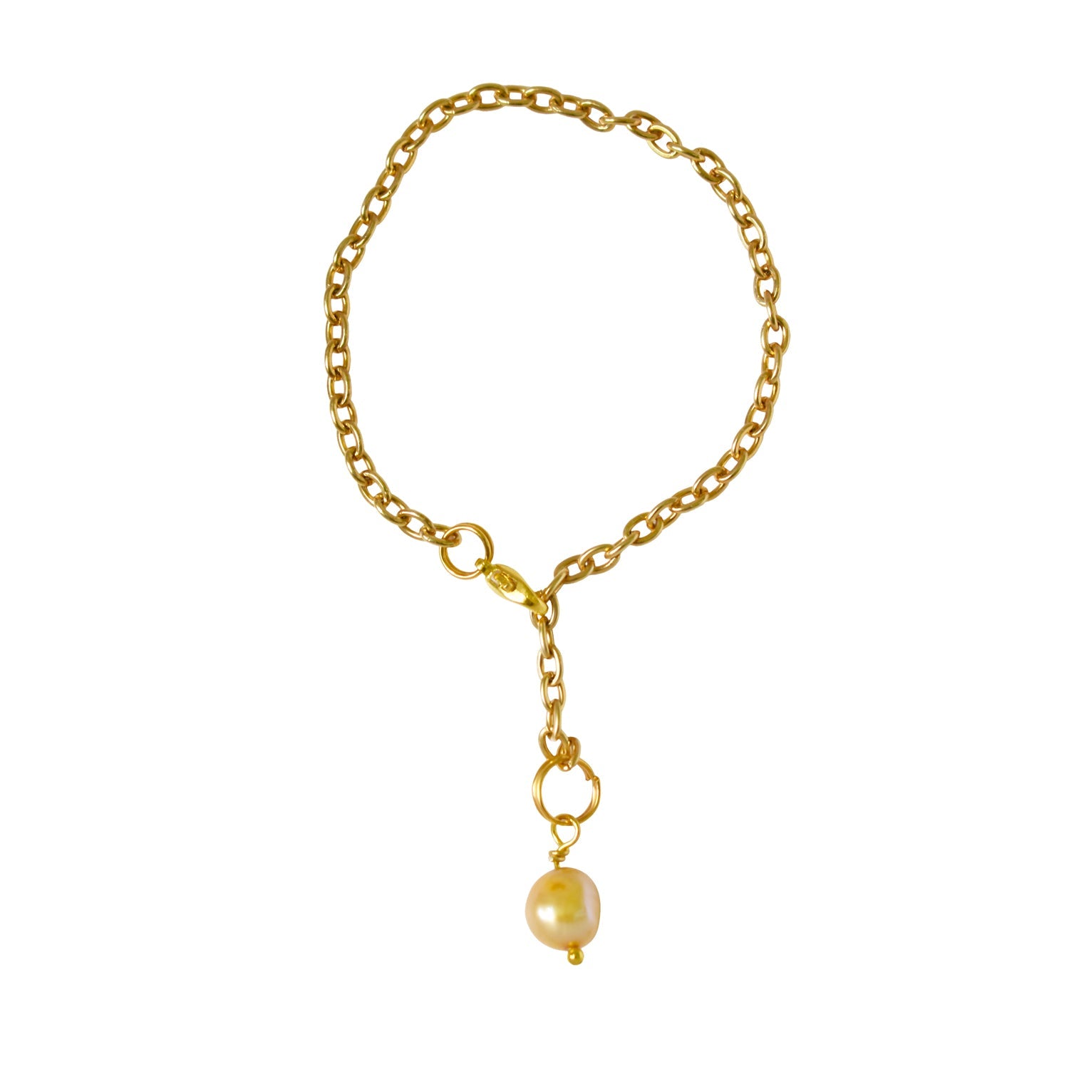 Gold freshwater pearl adjustable bracelet or anklet on gold plated chain