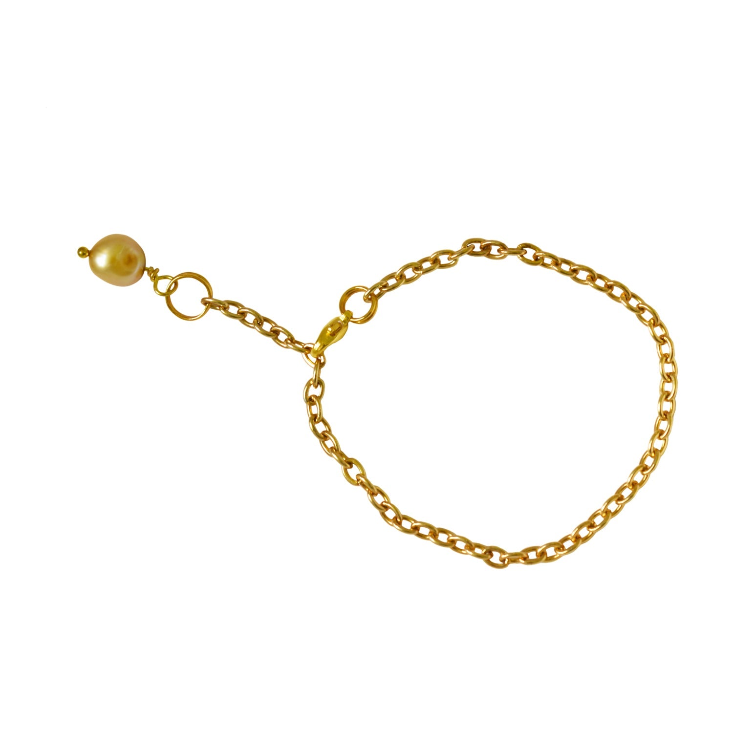 Gold freshwater pearl adjustable bracelet or anklet on gold plated chain