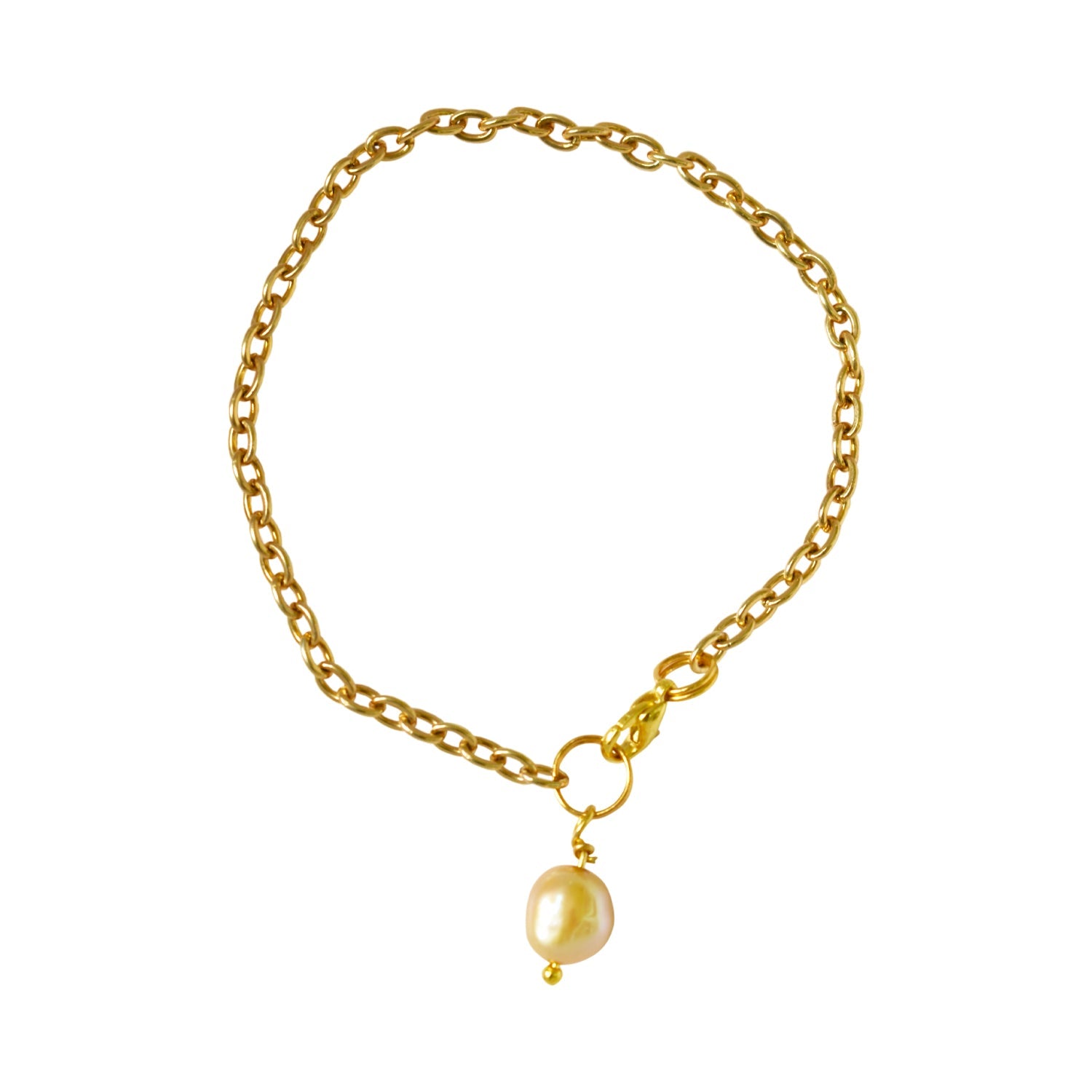 Gold freshwater pearl adjustable bracelet or anklet on gold plated chain