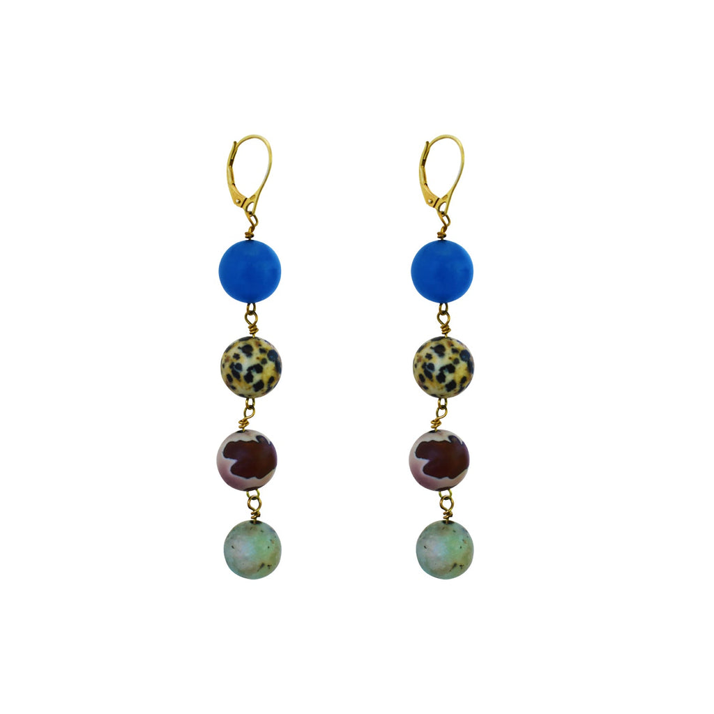 Blue Aventurine, Dalmatian Jasper, Mookaite and Sesame Jasper Yellow gold vermeil or 18k gold earrings