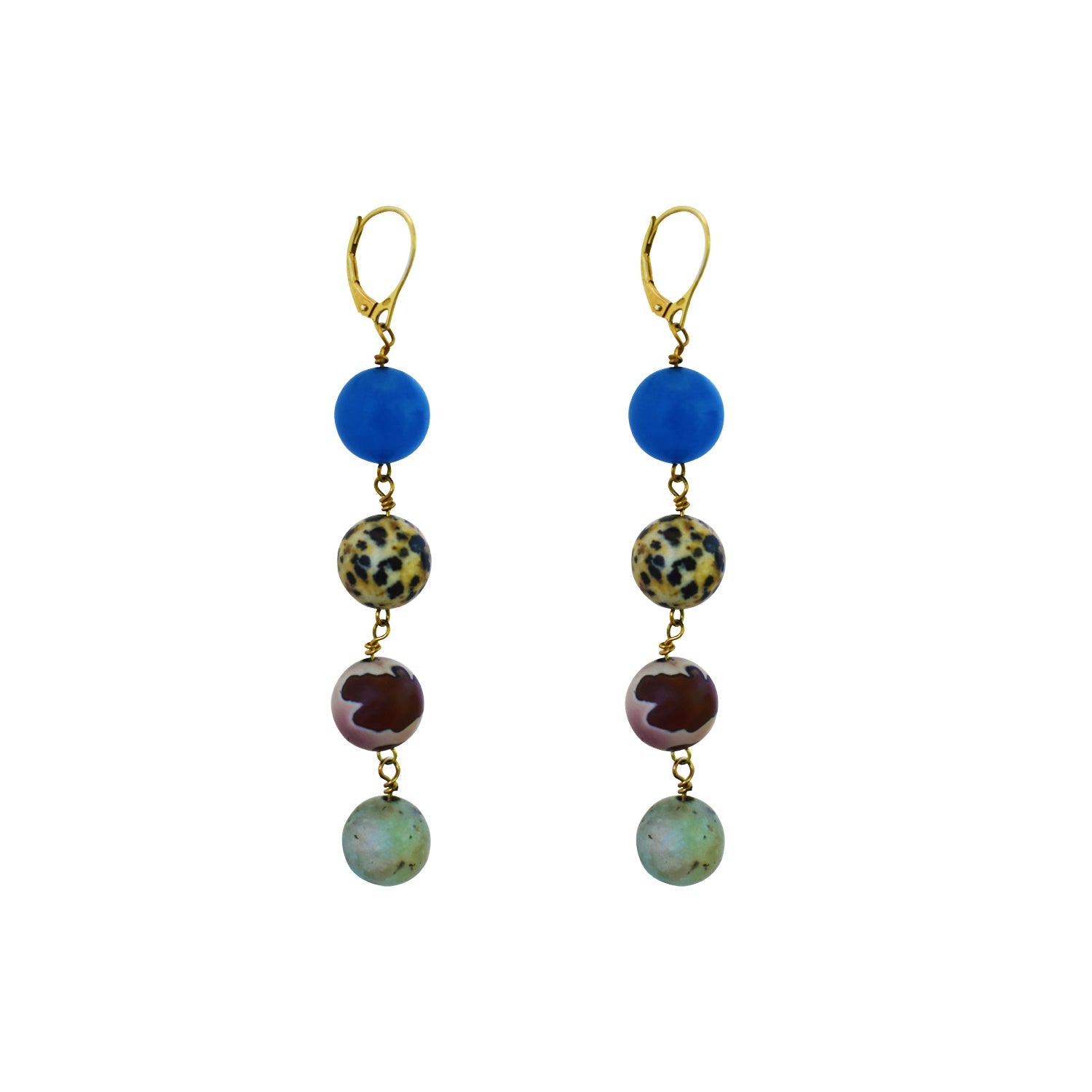 Blue Aventurine, Dalmatian Jasper, Mookaite and Sesame Jasper Yellow gold vermeil or 18k gold earrings