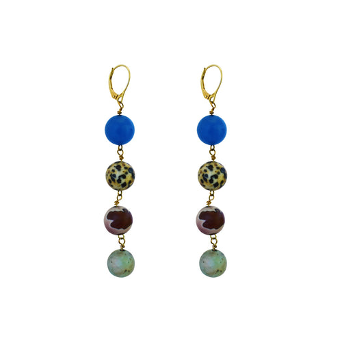 Blue Aventurine, Dalmatian Jasper, Mookaite and Sesame Jasper Yellow gold vermeil or 18k gold earrings