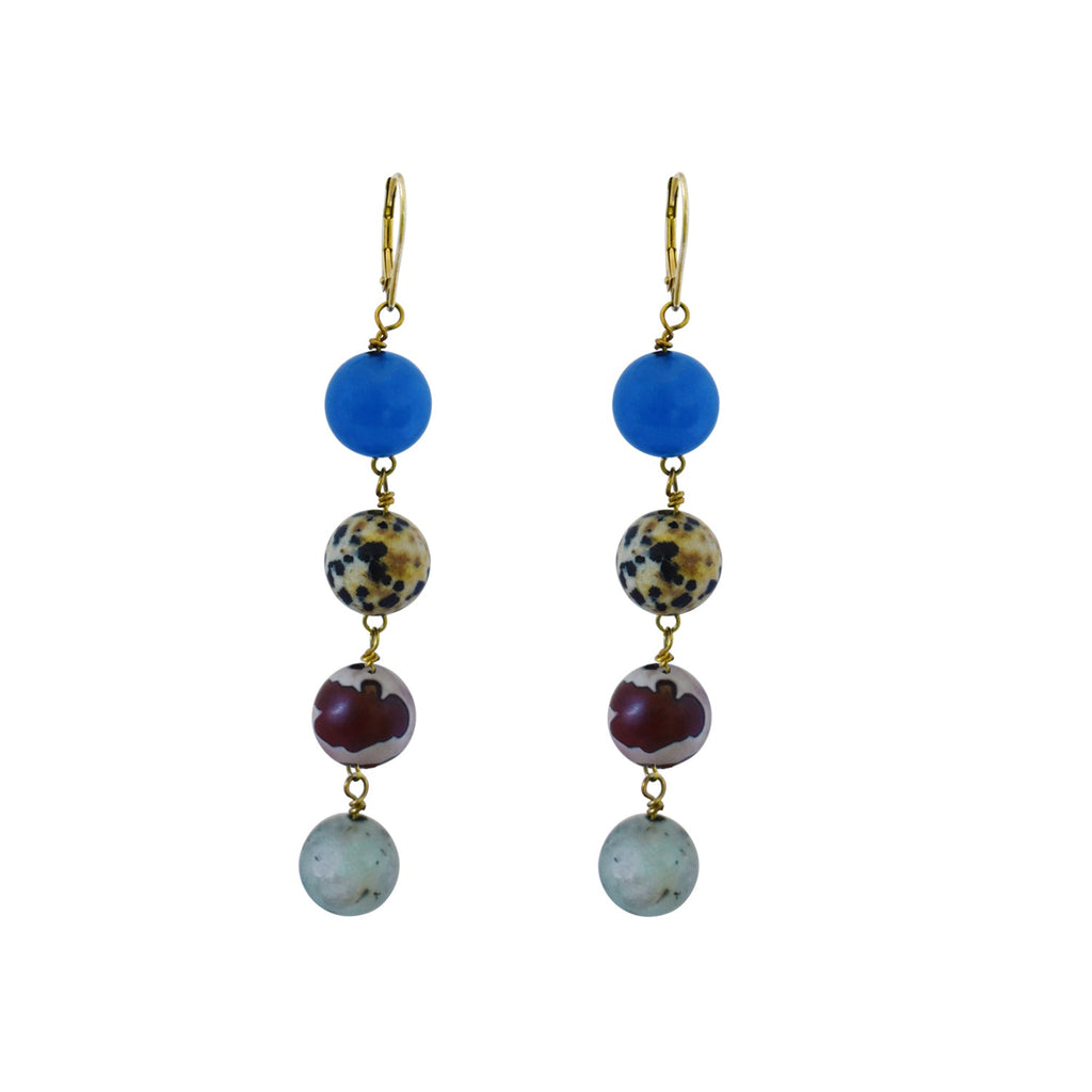 Blue Aventurine, Dalmatian Jasper, Mookaite and Sesame Jasper Yellow gold vermeil or 18k gold earrings