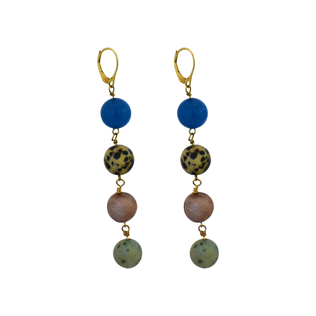 Blue Aventurine, Dalmatian Jasper, Mookaite and Sesame Jasper Yellow gold vermeil or 18k gold earrings