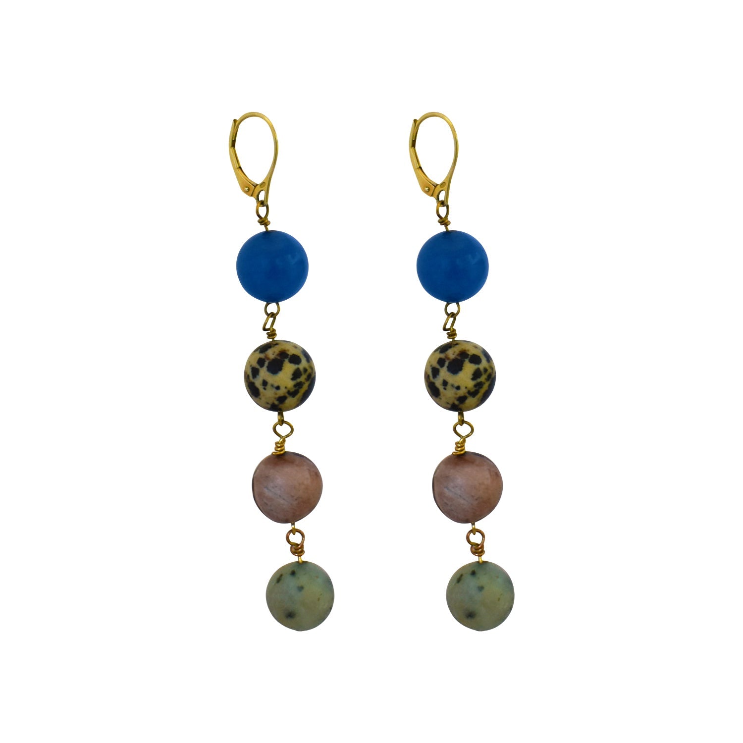Blue Aventurine, Dalmatian Jasper, Mookaite and Sesame Jasper Yellow gold vermeil or 18k gold earrings